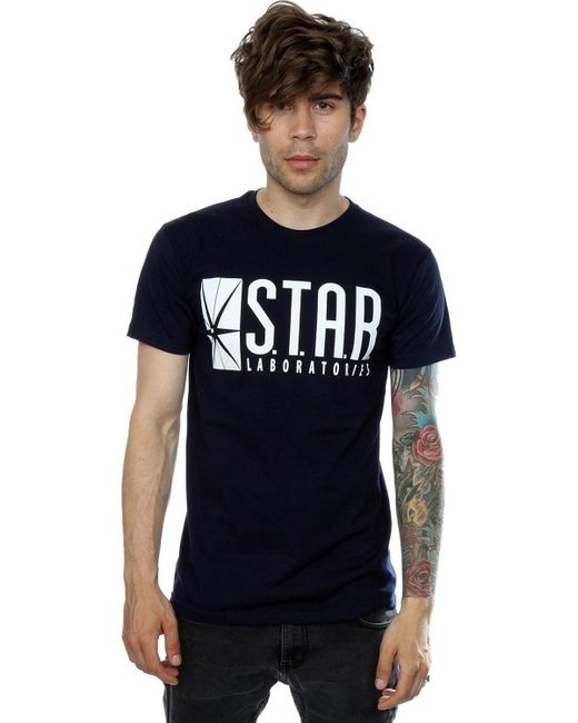 BoohooMAN Blue Dc Comics The Flash Star Labs T-shirt for men