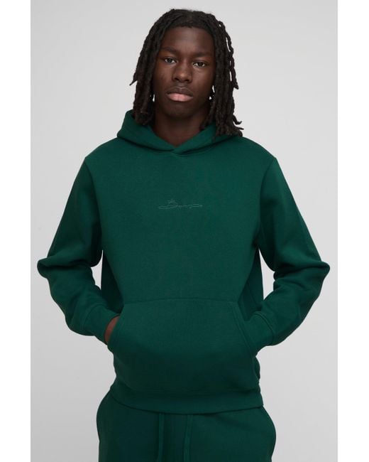 Boohoo Green Basic Bm Signature Regular Fit Over The Head Hoodie