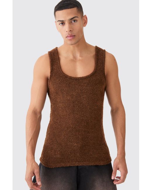 BoohooMAN Brown Muscle Fit Boucle Textured Knitted Vest for men