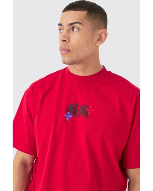 BoohooMAN Oversized Heavyweight Bm Cross Embroidered T-shirt for men