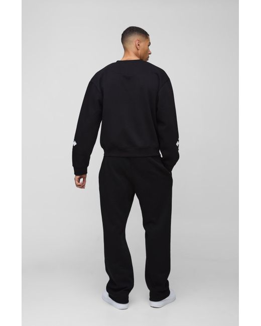 BoohooMAN Kastiges Oversize Sweatshirt mit Gothic Kreuz Applikation in Blue für Herren