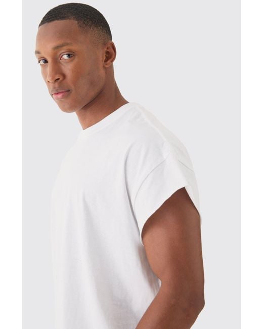 BoohooMAN White Oversized Cut Off Sleeves T-shirt for men
