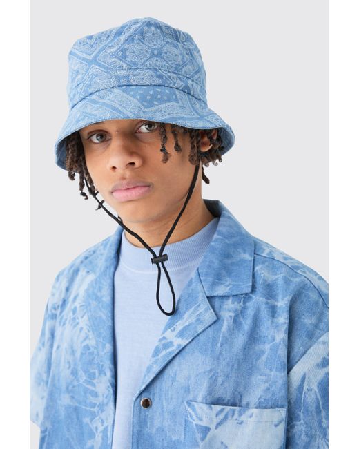 Boohoo Bandana Denim Boonie Hat In Blue