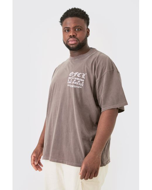 BoohooMAN Gray Plus Oversized Extended Neck Washed T-shirt for men