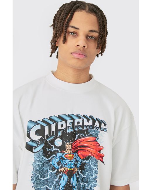 BoohooMAN Blue Oversized Superman License T-shirt And Short Set for men