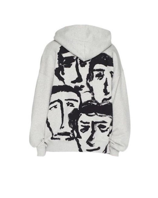 BoohooMAN Gray Off-white Face Design Skate Fit Grey Hoodie for men