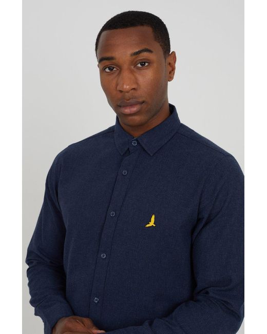BoohooMAN Blue Brave Soul Cotton Brushed Flannel Long Sleeve Shirt for men