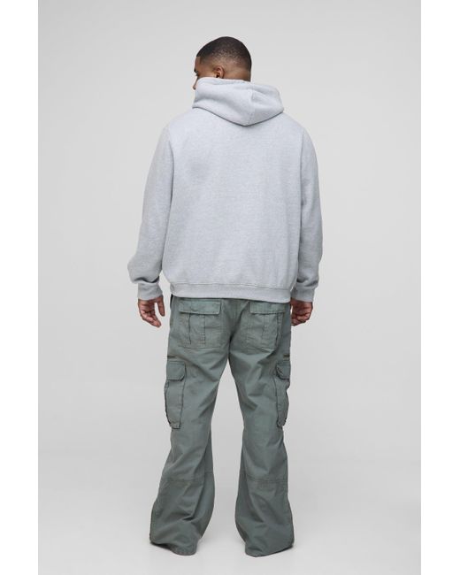 BoohooMAN Gray Plus Slim Flare Zip Gusset Overdye Acid Wash Cargo Pants for men