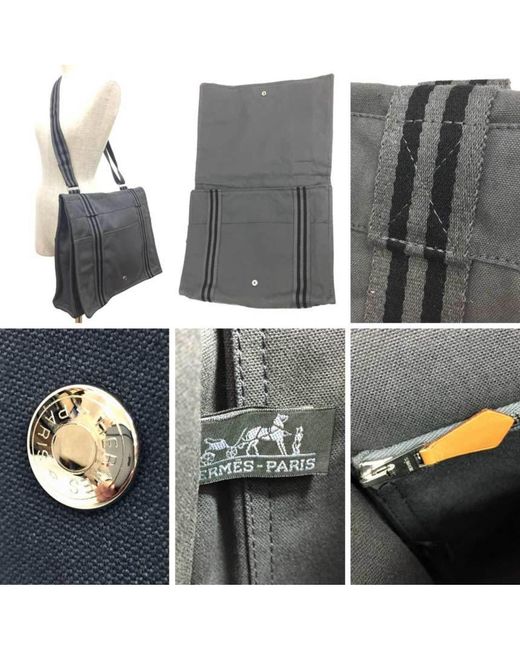 BoohooMAN Hermes Preloved Canvas Messenger Bag Gray Unisex - Grey Shoulder Bags for men