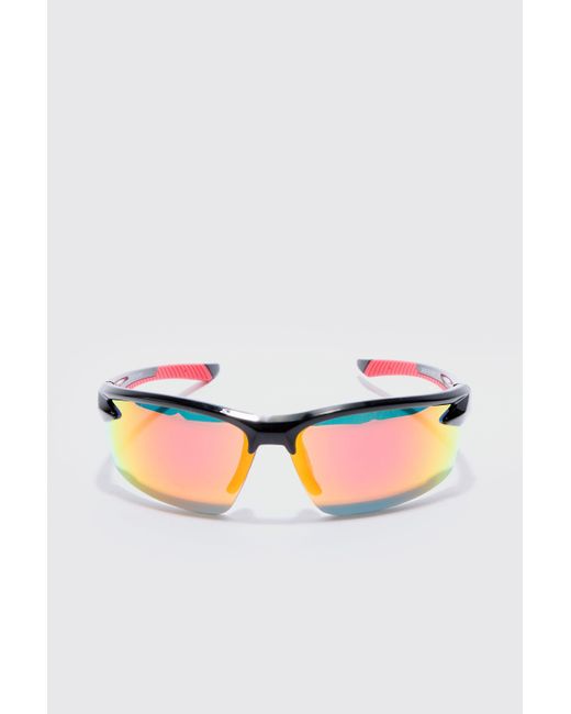 Boohoo White Rimless Racer Sunglasses In Red