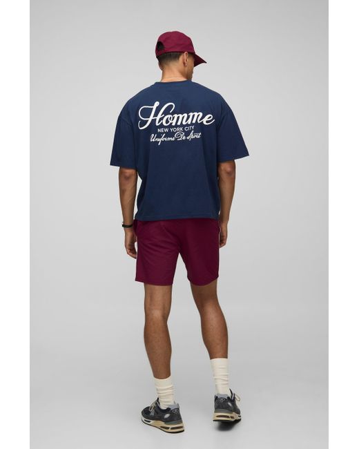 BoohooMAN Purple Elasticated Waist Relaxed Crinkle Nylon Panelled Shorts for men