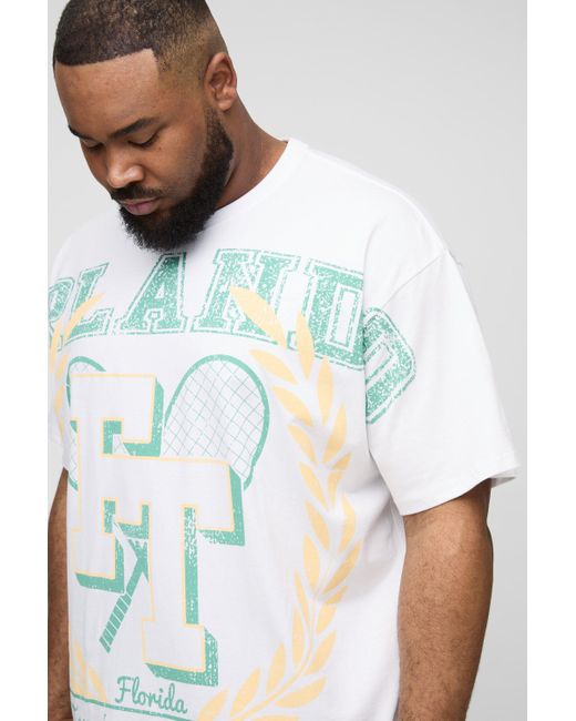 BoohooMAN White Plus Oversized Orlando Over The Seam Print T-Shirt for men