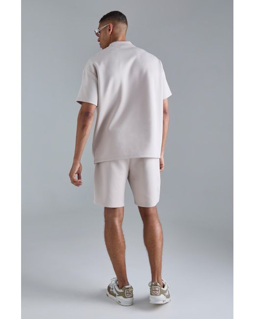 Boohoo Gray Oversized Extended Neck Scuba T-shirt & Relaxed Short Set
