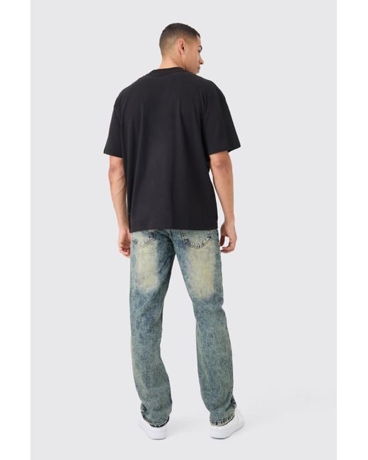 BoohooMAN Blue Relaxed Rigid Green Tinted Jean With Let Down Hem for men