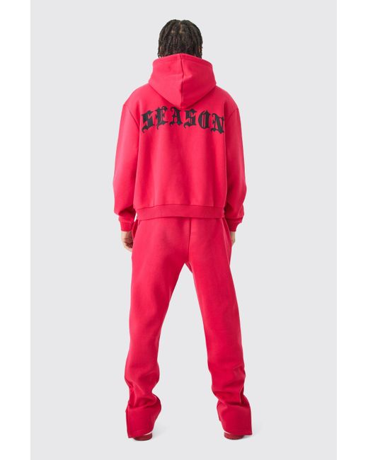BoohooMAN Red Oversized Boxy Zip Thru Gothic Hooded Tracksuit for men