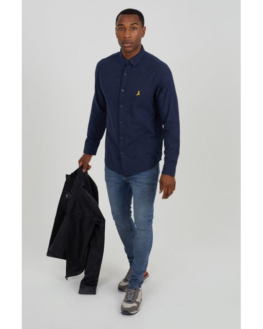 BoohooMAN Blue Brave Soul Cotton Brushed Flannel Long Sleeve Shirt for men