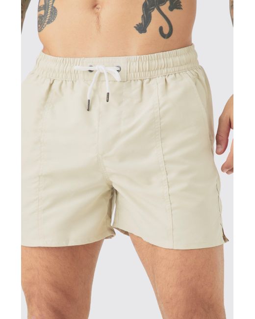 BoohooMAN Natural Mid Length Pin Tuck Smart Trunks for men