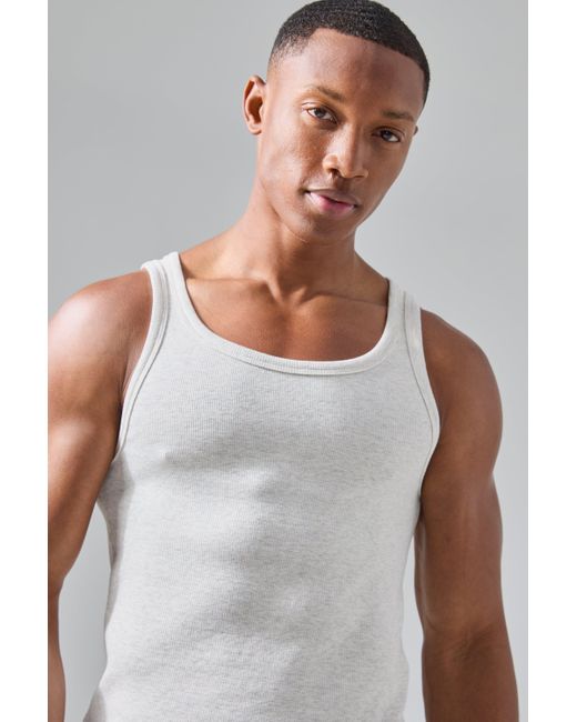BoohooMAN Man Active Gym Muscle Fit Ribbed Vest in White für Herren