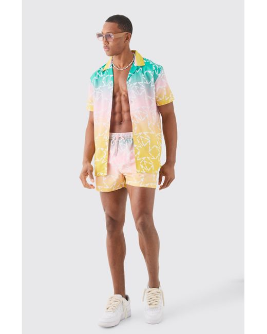 BoohooMAN Multicolor Regular Ombre Shirt & Trunks Set for men