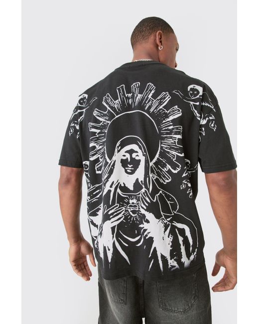 BoohooMAN Oversized Over The Seam Renaissance Line Print T-shirt in Black für Herren