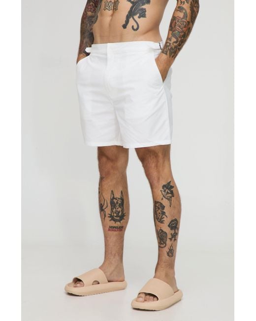 BoohooMAN White Fixed Adjustable Waistband Smart Swimshort for men
