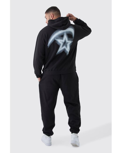 BoohooMAN Black Plus Oversized Star Graphic Zip Through Tracksuit for men