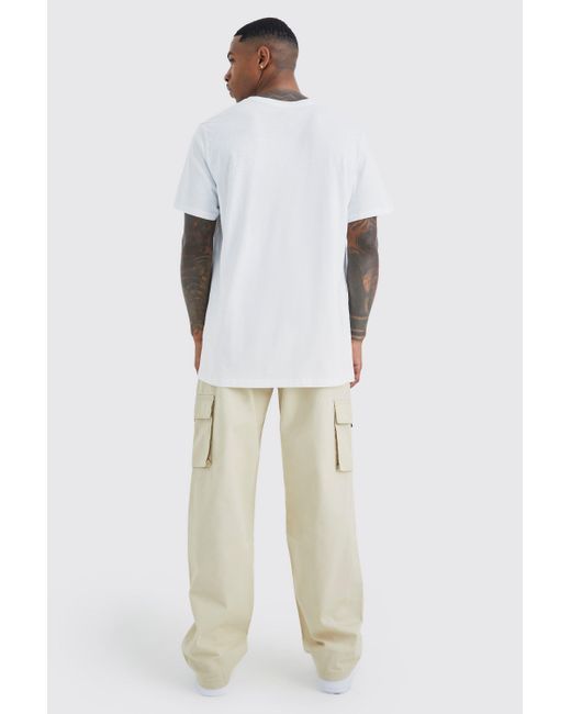 Boohoo White Elastic Waist Relaxed Fit Buckle Cargo Jogger