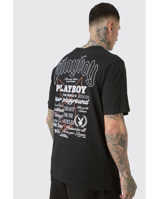 Boohoo Tall Playboy Badge Printed Licensed T-shirt In Black