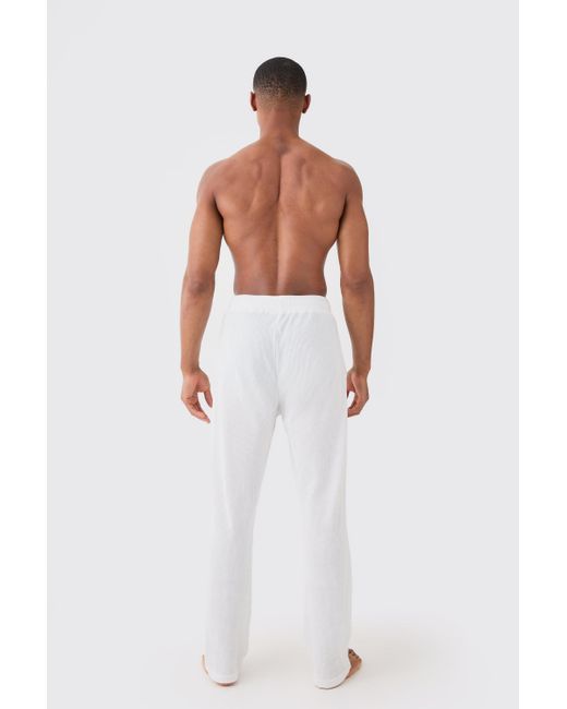 BoohooMAN Relaxed Fit Waffle Lounge Bottoms In White for men