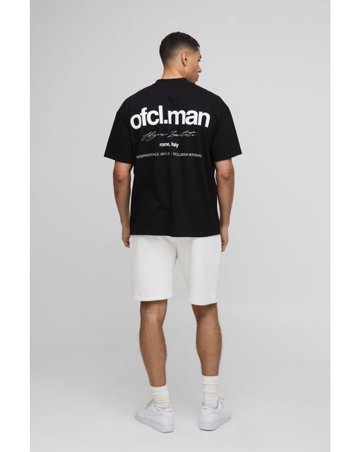 BoohooMAN White Relaxed Fit Mid Length Ofcl Basic Shorts for men