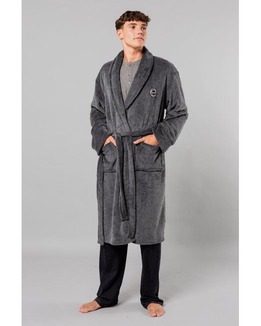 BoohooMAN Gray Tokyo Laundry Plush Shawl Collar Dressing Gown for men