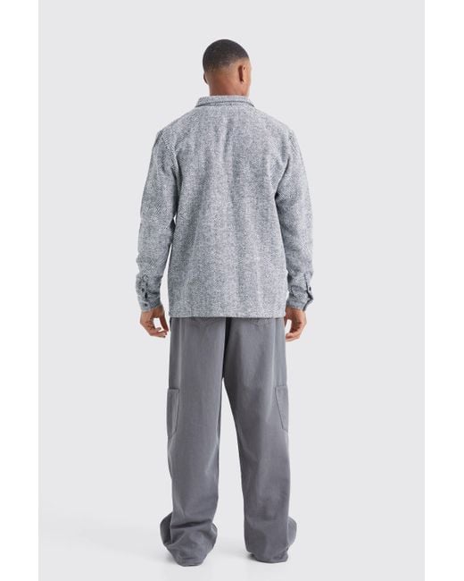 BoohooMAN Gray Oversized Long Sleeve Jacquard Overshirt for men