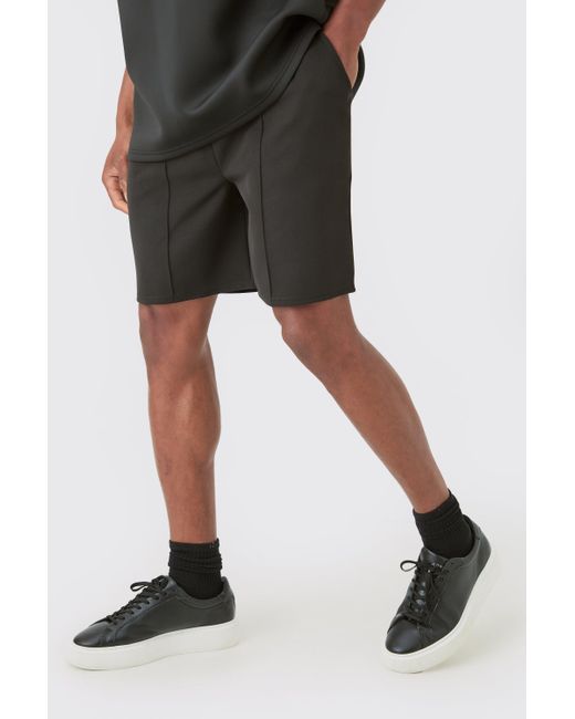 BoohooMAN Pin Tuck Stretch Elasticated Waist Shorts in Black für Herren
