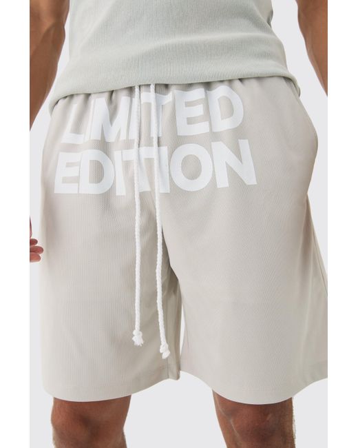 BoohooMAN White Relaxed Mid Length Limited Edition Mesh Shorts for men