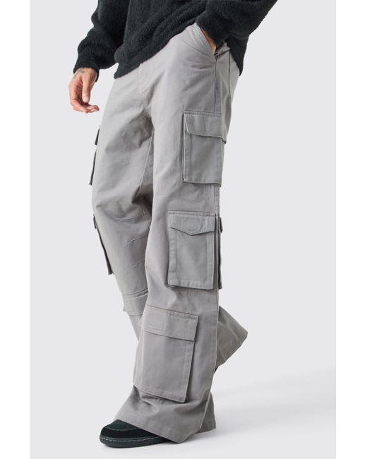 Pantalón Súper Holgado Sin Tratar Con Multibolsillos Cargo Boohoo de color Gray