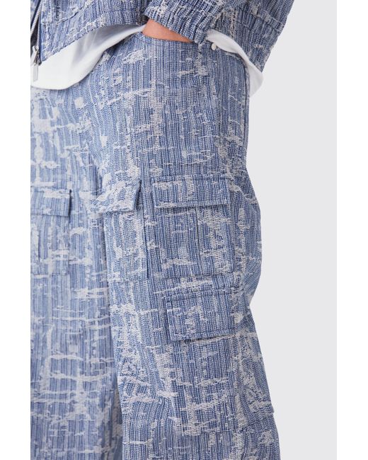BoohooMAN Blue Baggy Fabric Interest Multi Cargo Pocket Jean for men