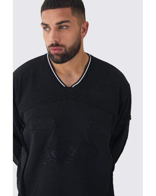 BoohooMAN Blue Plus Oversized Boxy Embroidered Sports Rib Sweatshirt for men