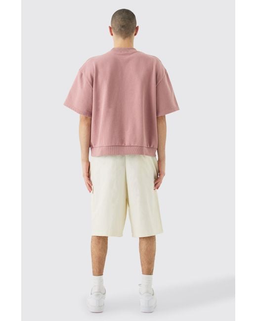 BoohooMAN Oversized Boxy Heavyweight Short Sleeve Sweatshirt in Pink für Herren