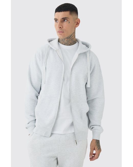 BoohooMAN Gray 330Gsm Tall Regular Fit Zip Through Hoodie for men