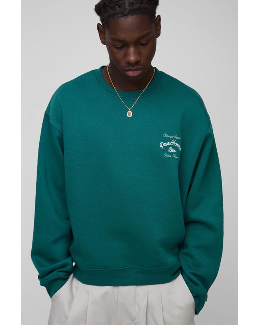 Sudadera Oversize Recta Con Bordado Gráfico Homme Boohoo de color Green