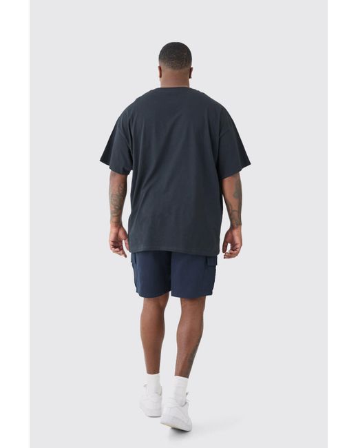 Plus Elastic Waist Navy Slim Fit Cargo Shorts Boohoo de color Blue