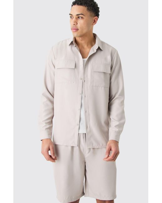 BoohooMAN Gray Soft Twill Overshirt And Short Set for men