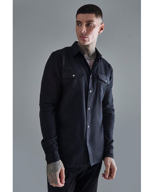 BoohooMAN Blue Tall Longsleeve Washed Twill Shirt for men