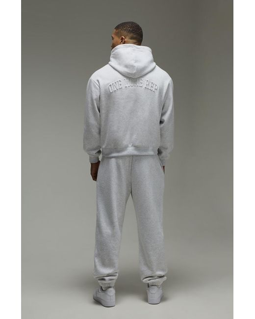 BoohooMAN Gray One More Rep Oversized Boxy Embossed Hoodie for men