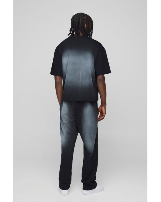 BoohooMAN Black Oversized Man Washed T-shirt & Jogger Long Set for men
