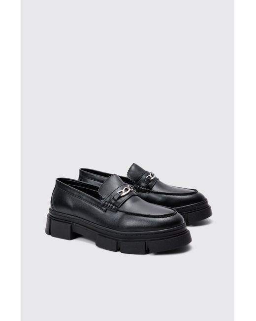 BoohooMAN Black Track Sole Snaffle Loafer for men