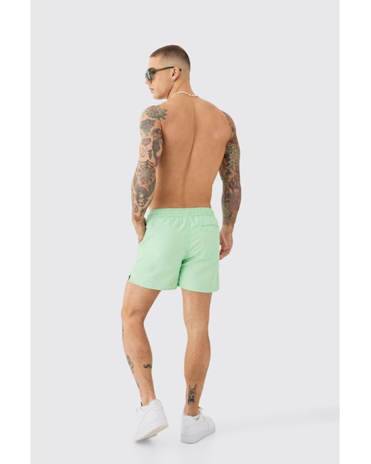 BoohooMAN Green Short Length Pin Tuck Smart Swim Short for men