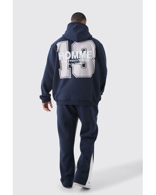BoohooMAN Blue Plus Official 13 Hooded Gusset Tracksuit In Navy for men