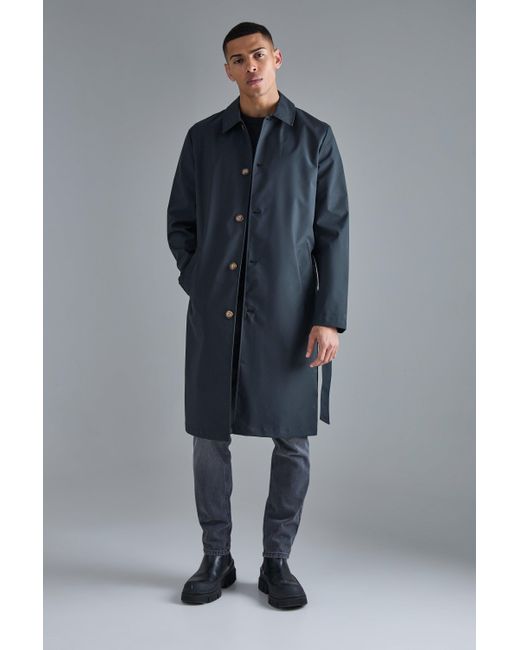BoohooMAN Blue Classic Belted Trench Coat for men