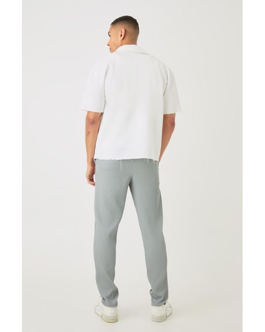 BoohooMAN Gray Pleated Slim Elasticated Waistband Pants for men